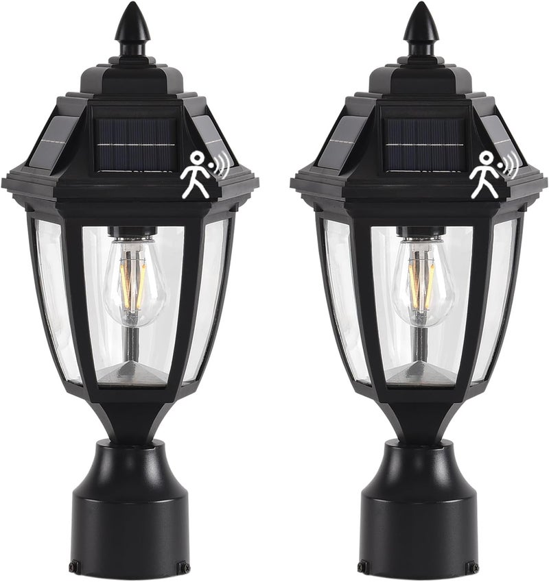 TEBLAMPUE Solar Post Lights 2 Pack, Motion Sensor Post Lantern Without Pier Mount Base, Waterproof Solar Powered Pole Light Fixture for Patio Yard Garden - Image 1